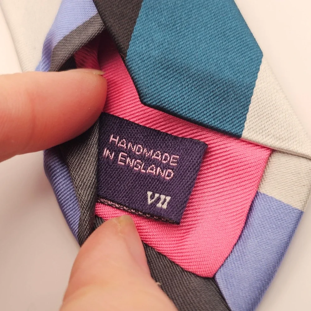 Ben Silver Silk Tie Blue Teal Grey Striped Preppy Ivy‎ League Handmade England
